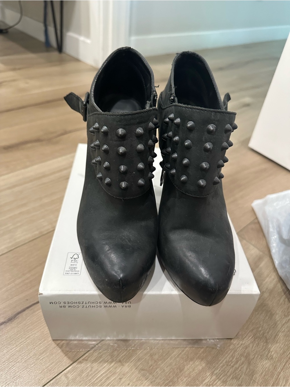 Ash Black Studded Pointed-Toe Ankle Booties